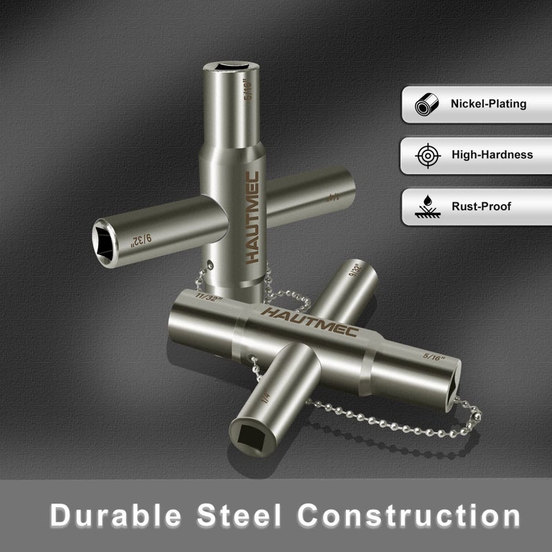 HAUTMEC 4 Way Sillcock Water Key Set - 2 Pack, 1/4", 9/32", 5/16", 11/32" Multi-Function Spigot Key - Image 3